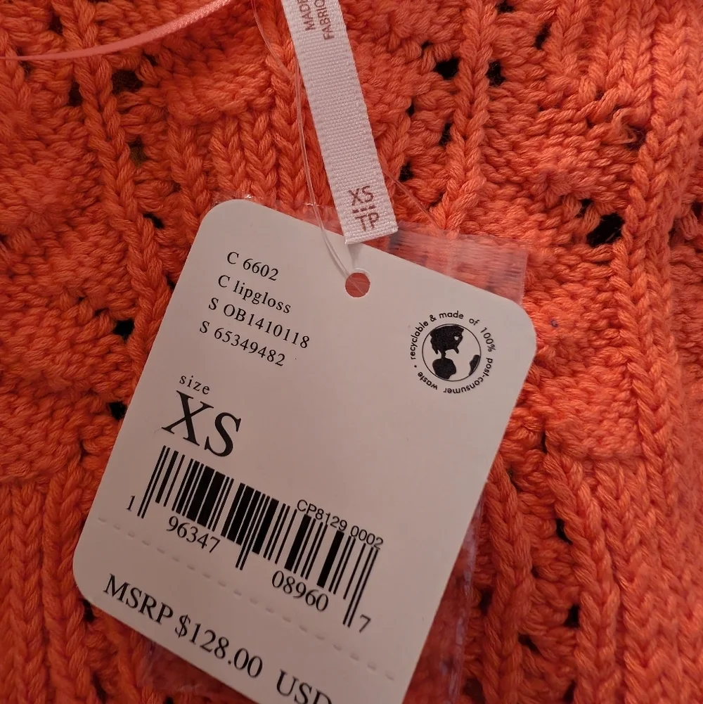 NWT Free People Orange Cable-Knit Wrap Sweater